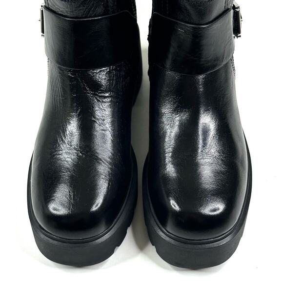 Michael Kors Perry Crinkled Patent Leather Moto Boot Women's 7M Buckled New - Picture 3 of 14